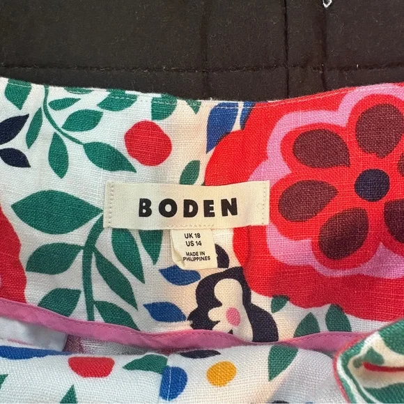 Boden Belted Linen Pant Multi Foliage Womens Size‎ 14